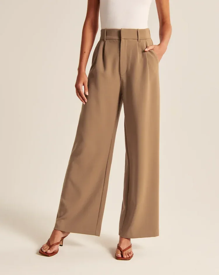 The Effortless Tailored Wide Leg Pants For Women-Pink Laura