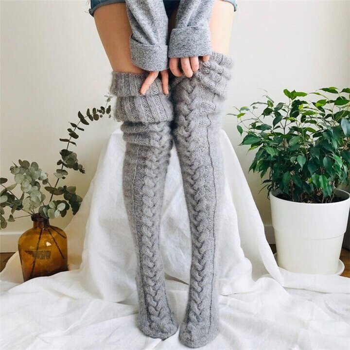 Warm Over Knee Extra Long Knitted Socks-Pink Laura