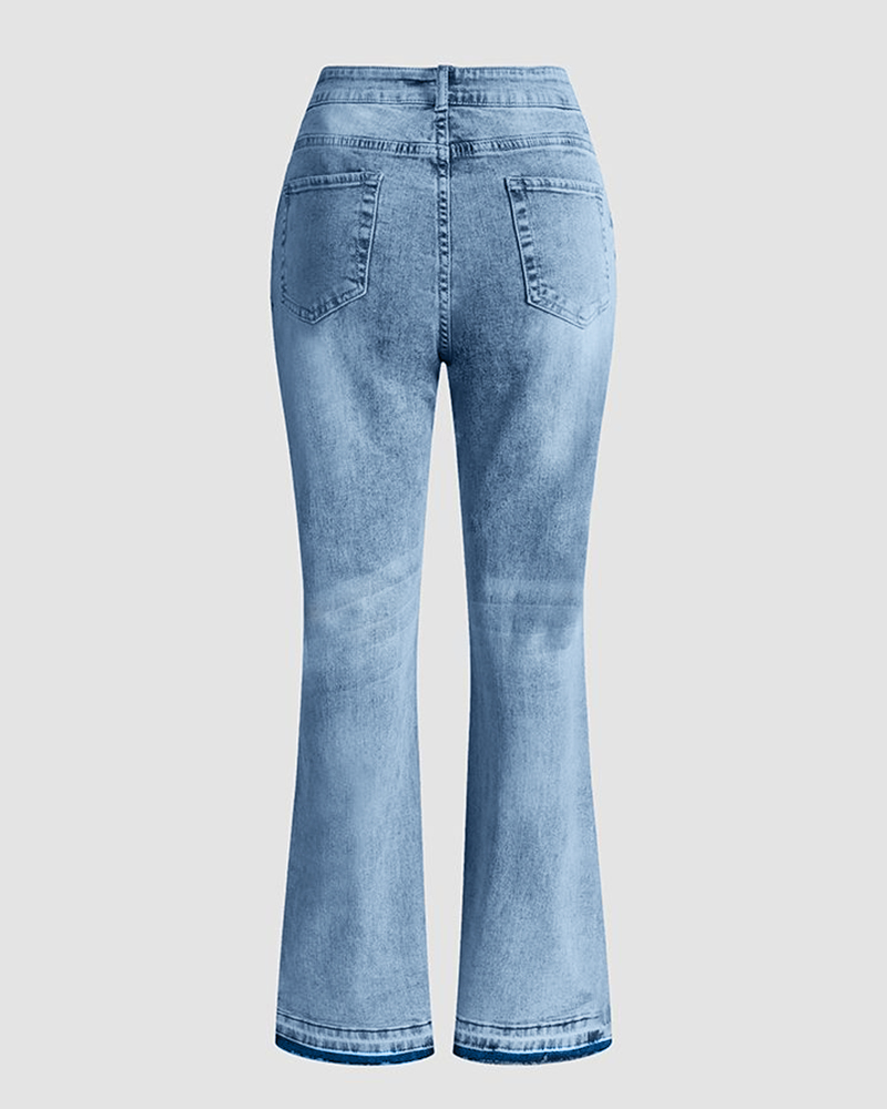 90s Vintage Button Up High Waist Flare Jeans-Pink Laura