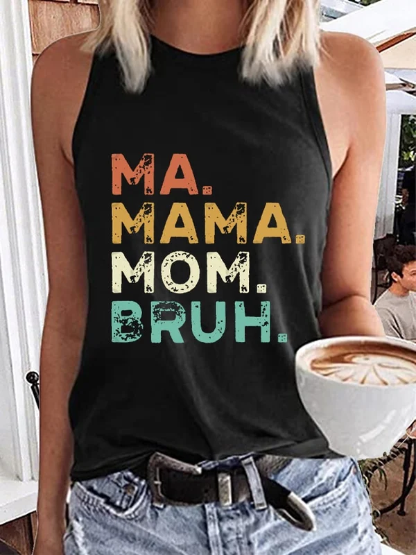 Women's Mother's Day Cool Moms Club Ma Mama Mom Bruh Print Tank Top-Pink Laura