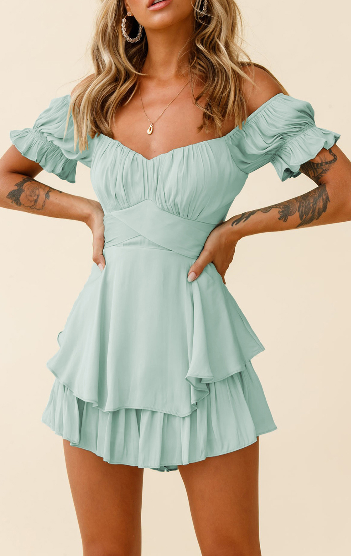 One-neck Short-sleeved Jumpsuit-Pink Laura