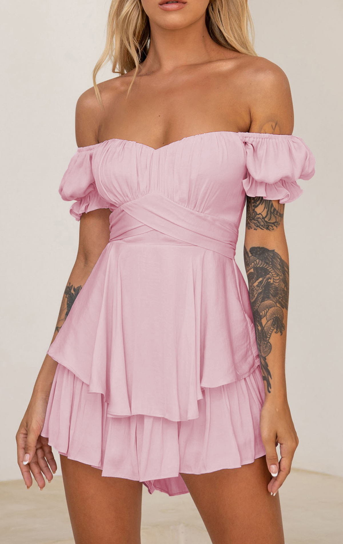 One-neck Short-sleeved Jumpsuit-Pink Laura