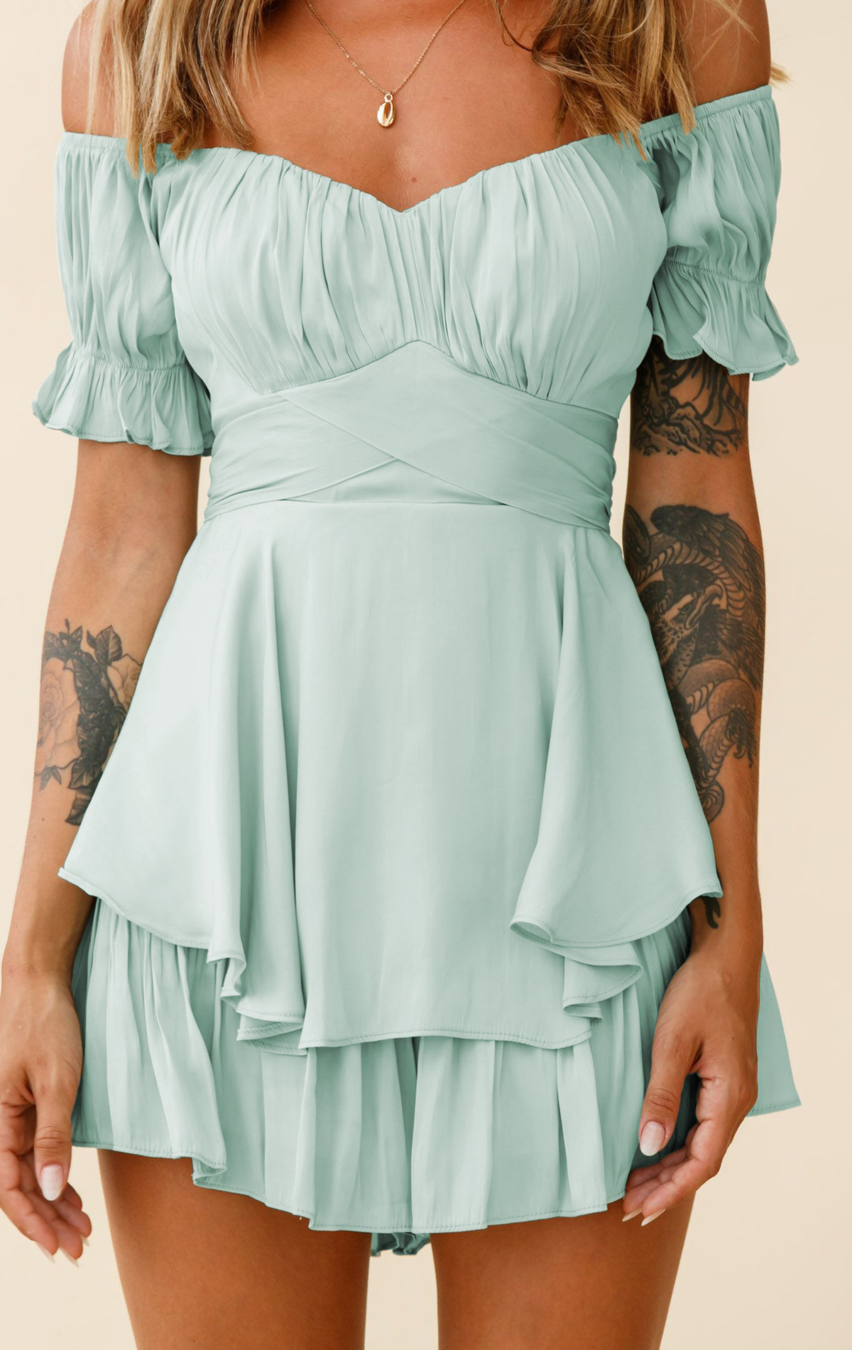 One-neck Short-sleeved Jumpsuit-Pink Laura