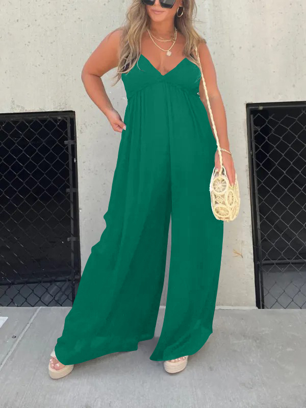 V-Neck Effortless Wide Leg Jumpsuit (Buy 2 Free Shipping)-Pink Laura