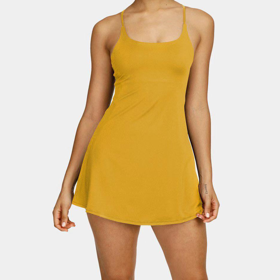 2-in-1 Exercise Dresses with Built-in Bra & Shorts-Pink Laura