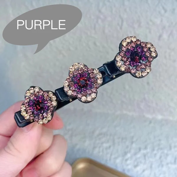 Sparkling Crystal Stone Braided Hair Clips-Pink Laura
