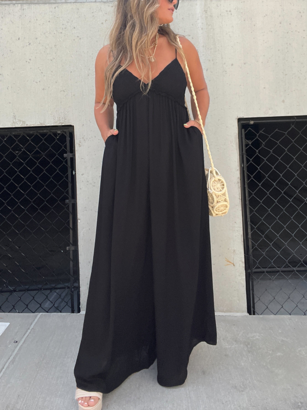 V-Neck Effortless Wide Leg Jumpsuit (Buy 2 Free Shipping)-Pink Laura
