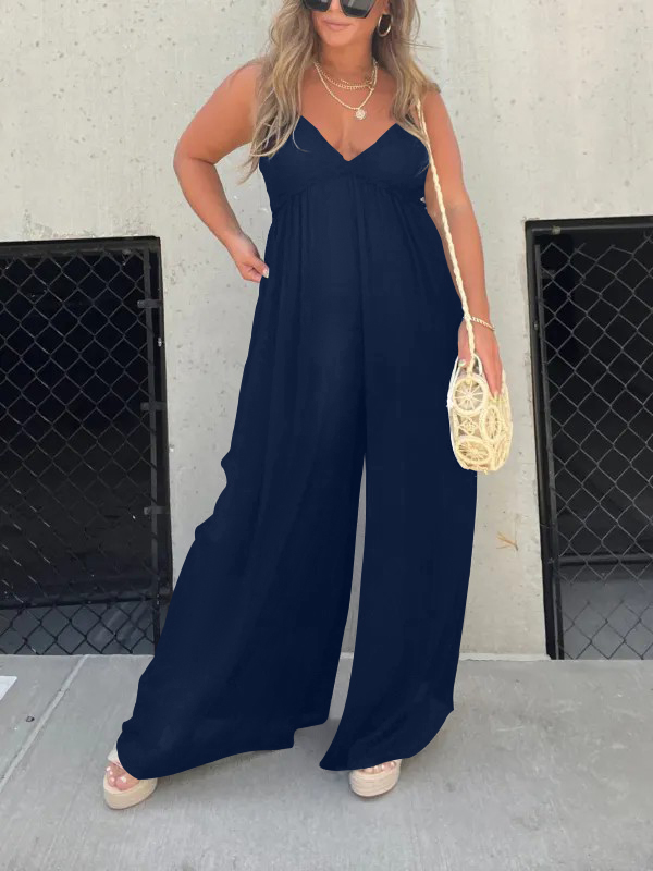 V-Neck Effortless Wide Leg Jumpsuit (Buy 2 Free Shipping)-Pink Laura