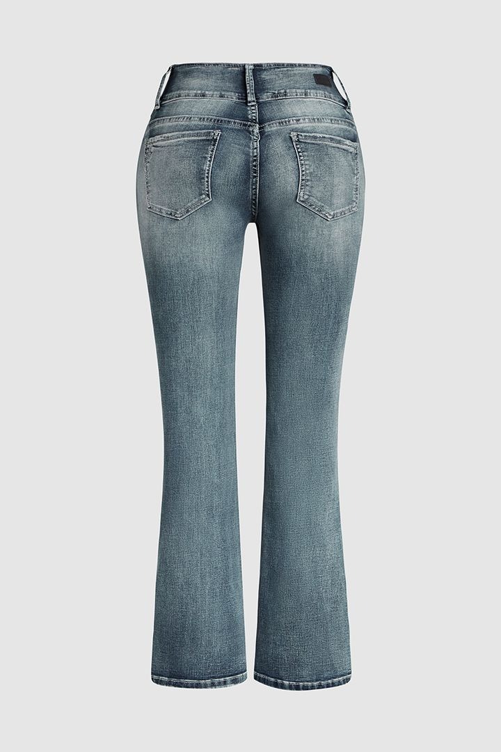 Vintage Button Mid Rise Flared Jeans-Pink Laura