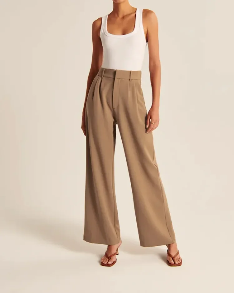 The Effortless Tailored Wide Leg Pants -Pink Laura