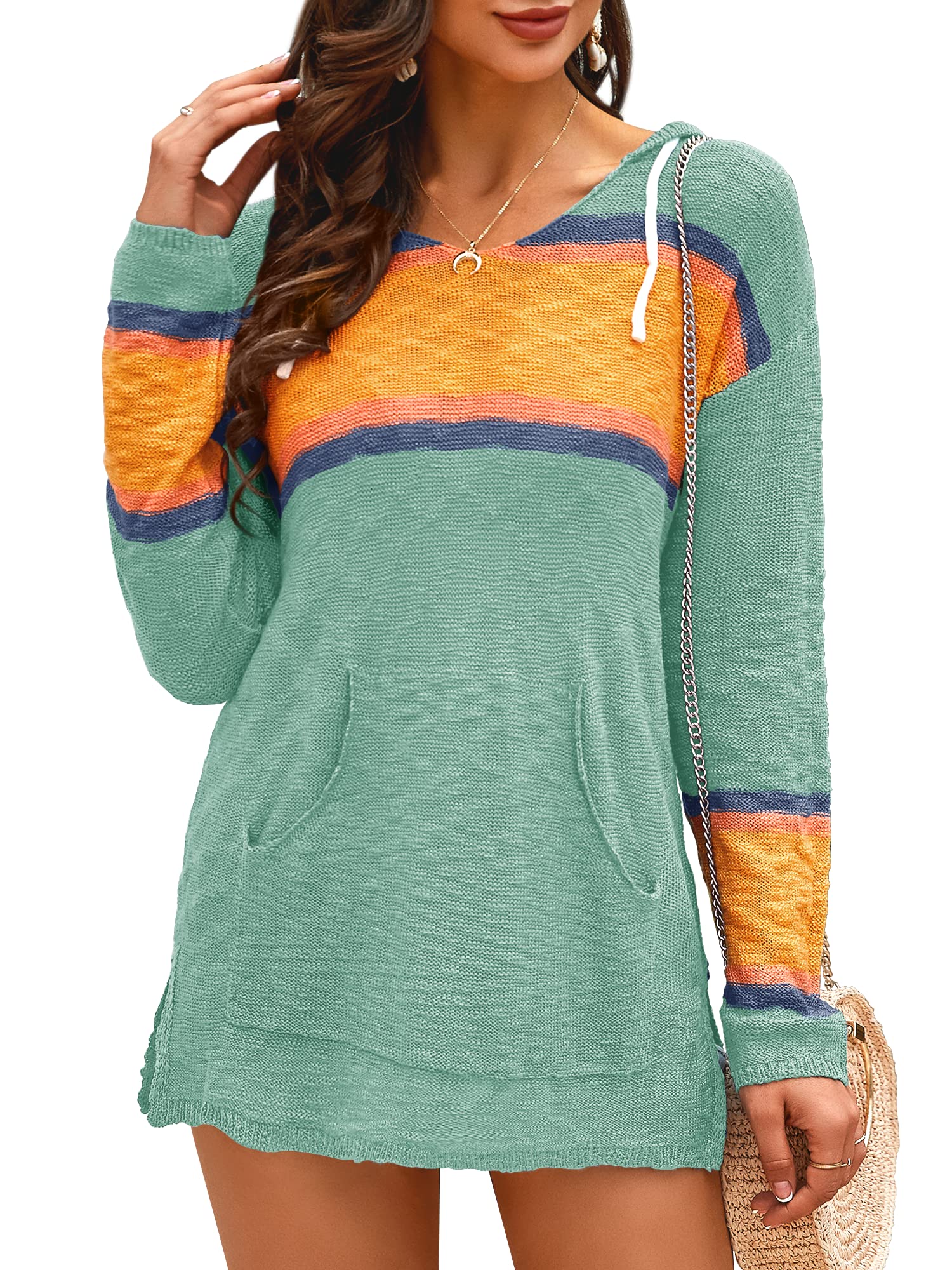 Women's Boho Colorblock Pullover Sweater -Pink Laura