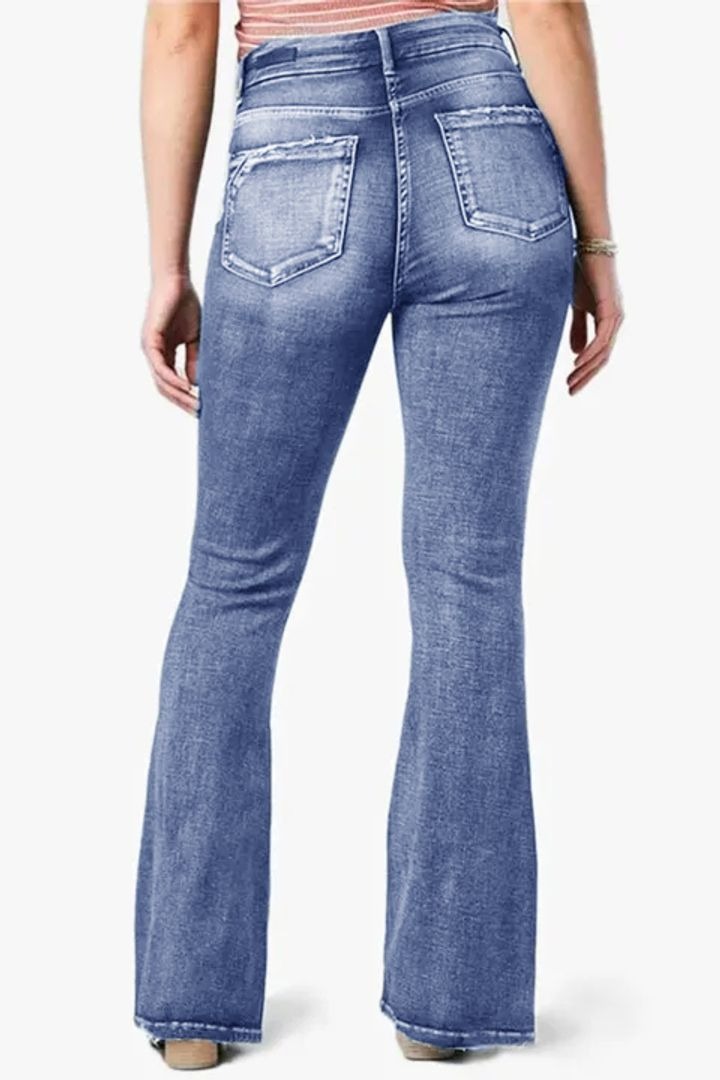 Vintage Button Mid Rise Flared Jeans-Pink Laura