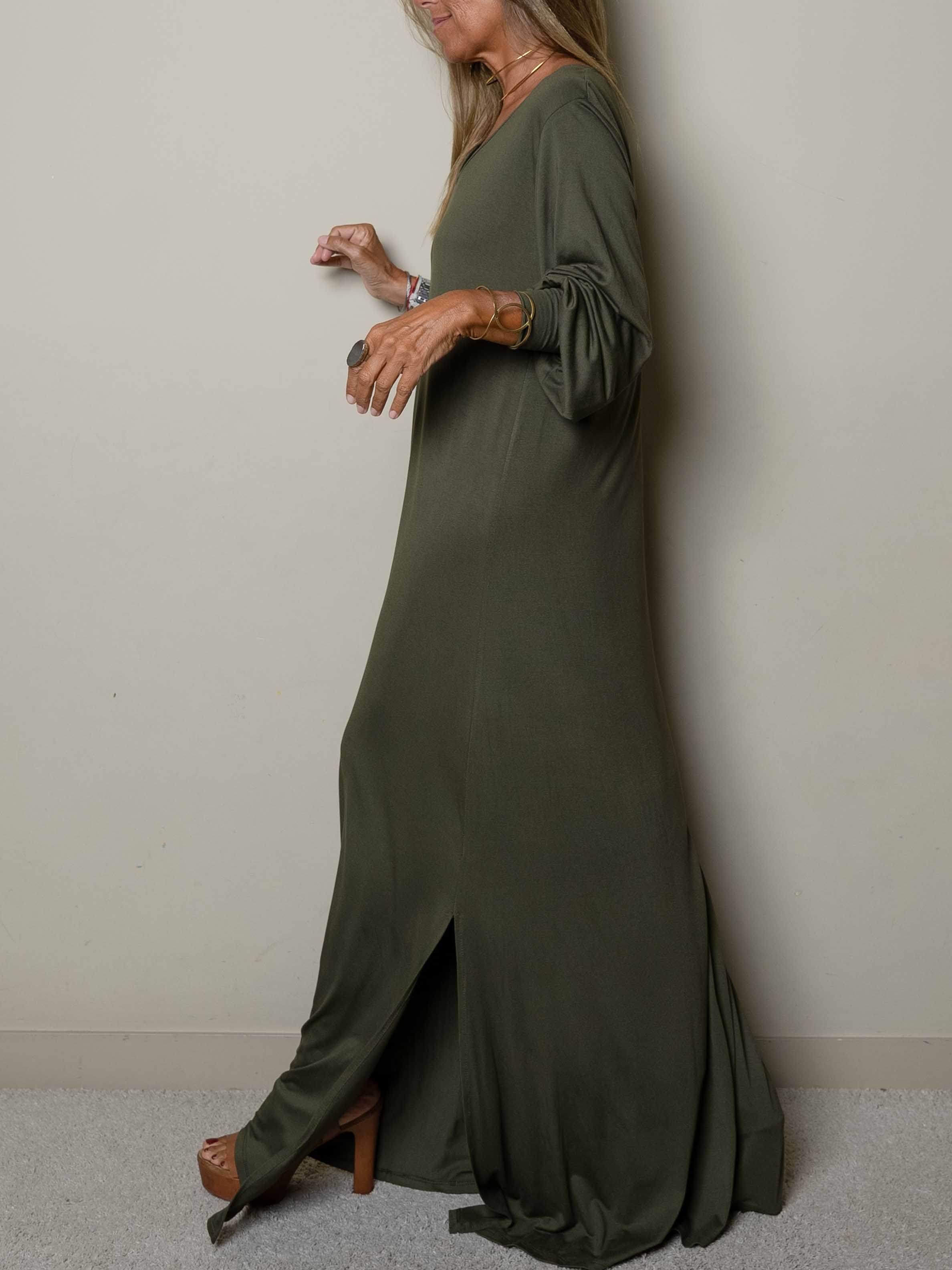 Women Casual V-neck Maxi Dress-Pink Laura