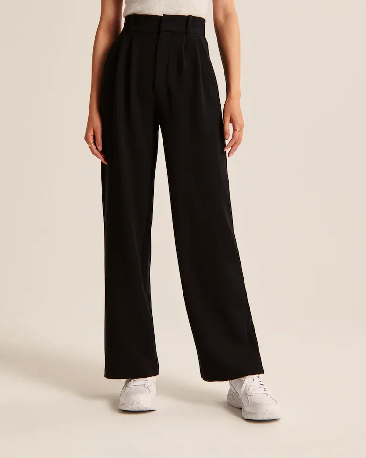 The Effortless Tailored Wide Leg Pants -Pink Laura