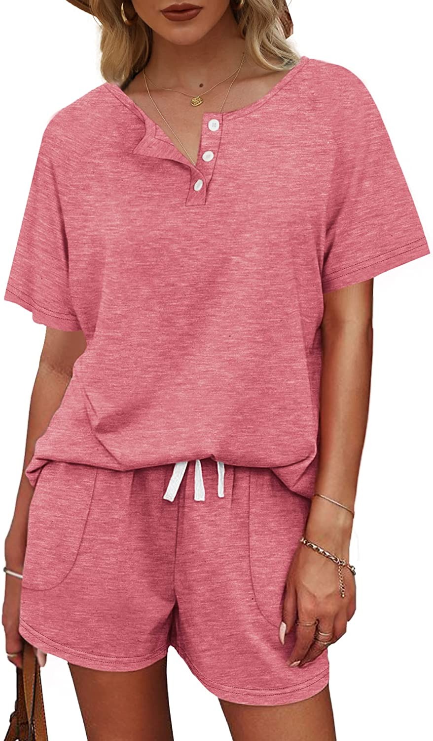  Women's Casual Outfit 2 Pieces Set -Pink Laura