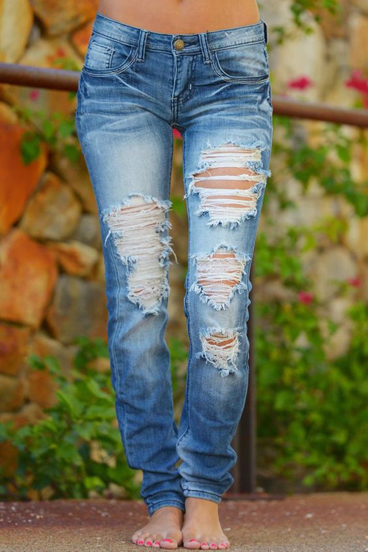 Distressed Low Waist Jeans-Pink Laura