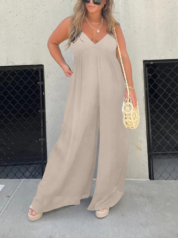 V-Neck Effortless Wide Leg Jumpsuit (Buy 2 Free Shipping)-Pink Laura