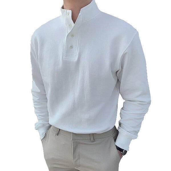 Gentleman's Simple Basic Stand-up Collar Long-sleeved Polo Shirt-Pink Laura