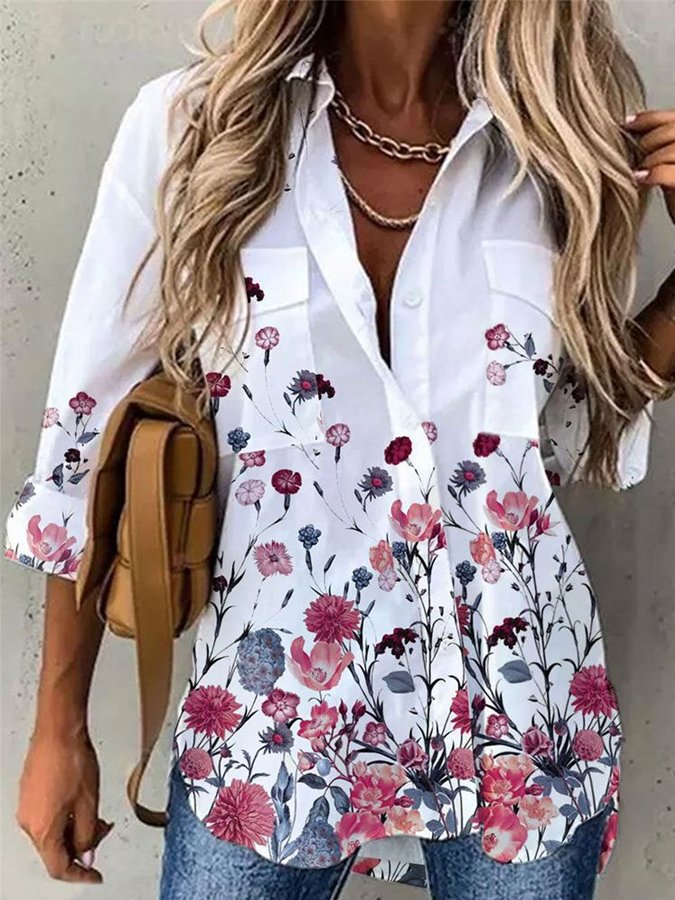 Women's Floral Print Casual Shirt-Pink Laura