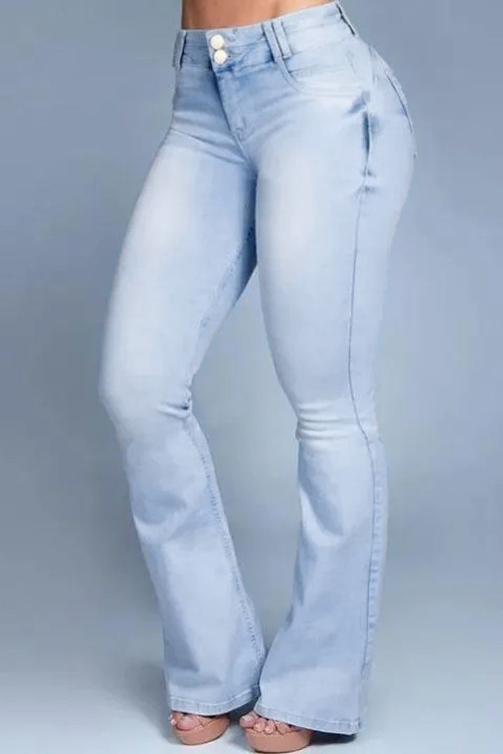 2023 Button Front Butt Lifting Flare Jeans-Pink Laura