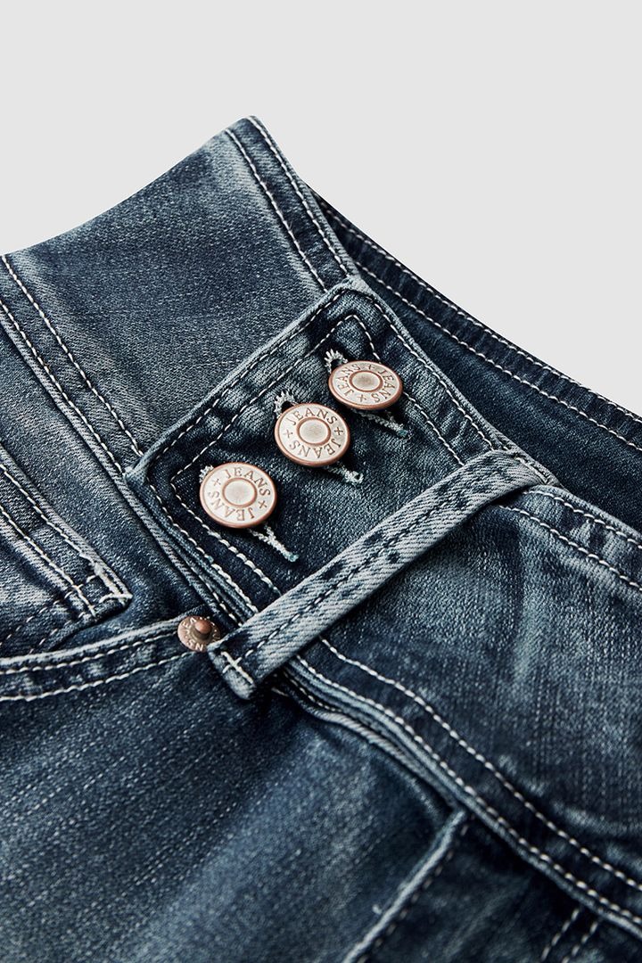 Vintage Button Mid Rise Flared Jeans-Pink Laura