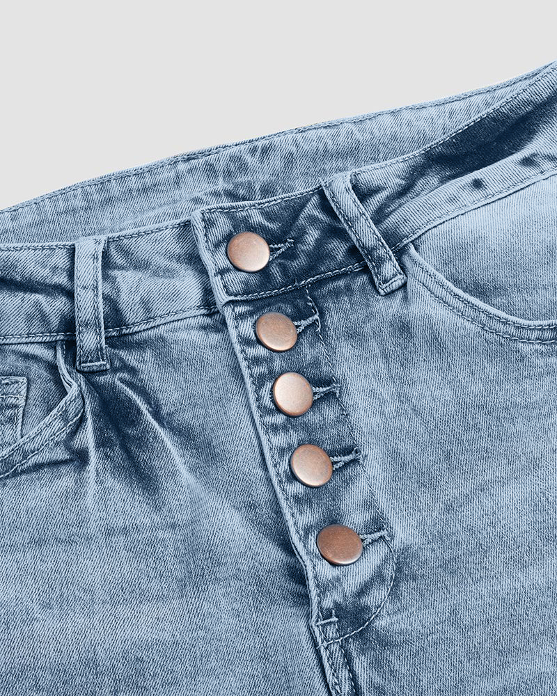 90s Vintage Button Up High Waist Flare Jeans-Pink Laura