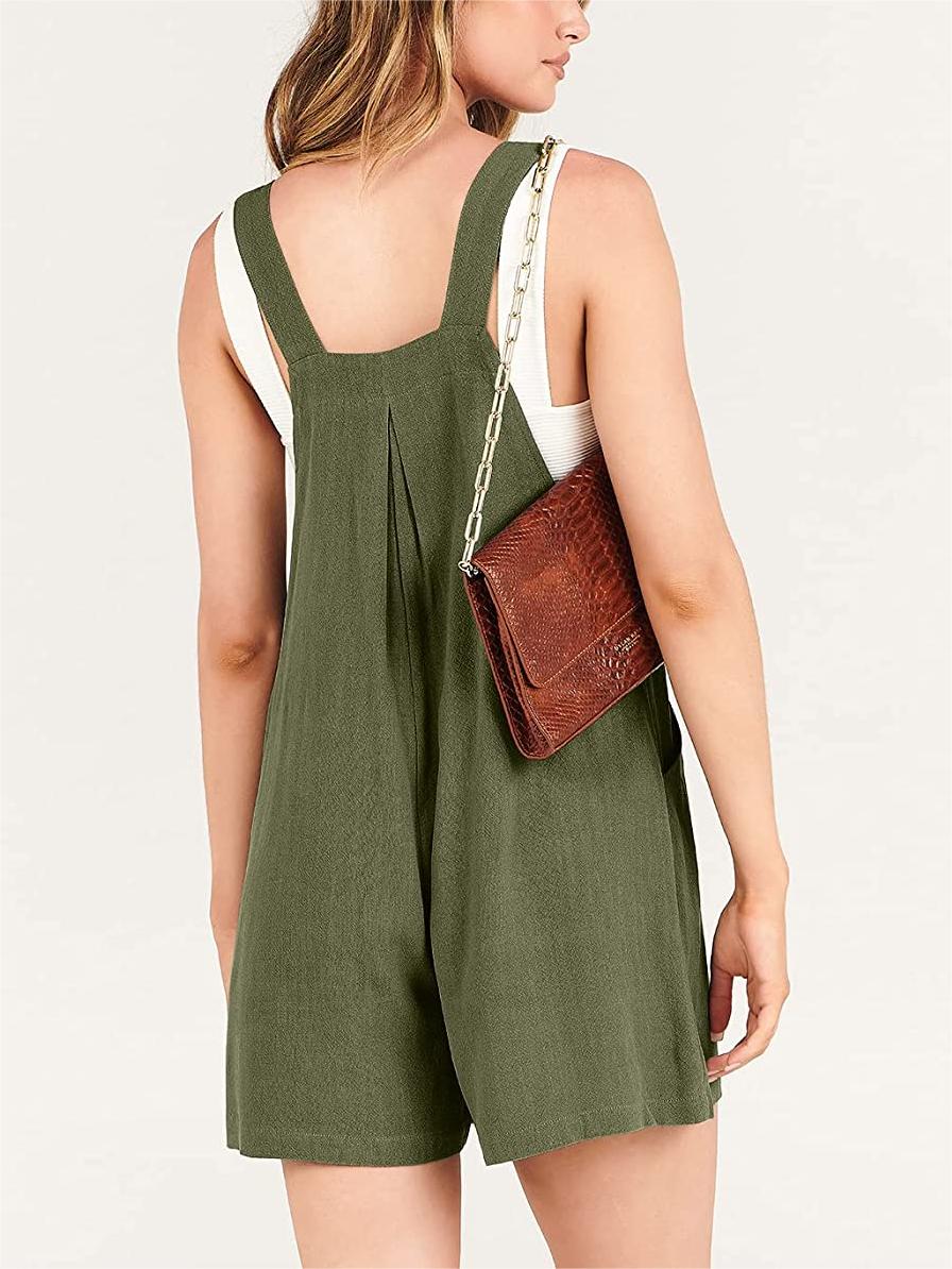 Button Adjustable Big Pocket Short Romper (Buy 2 Free Shipping)-Pink Laura