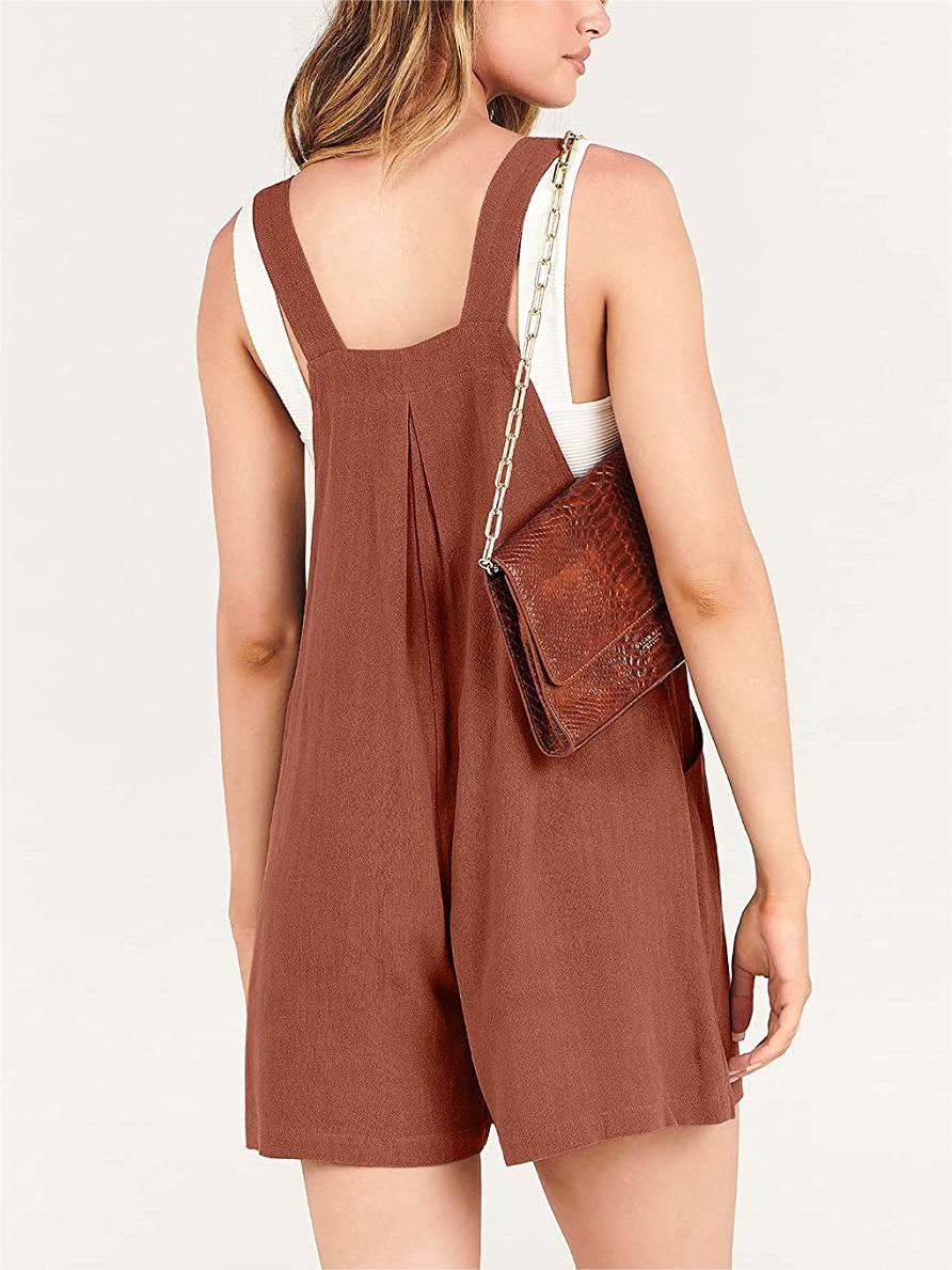 Button Adjustable Big Pocket Short Romper (Buy 2 Free Shipping)-Pink Laura