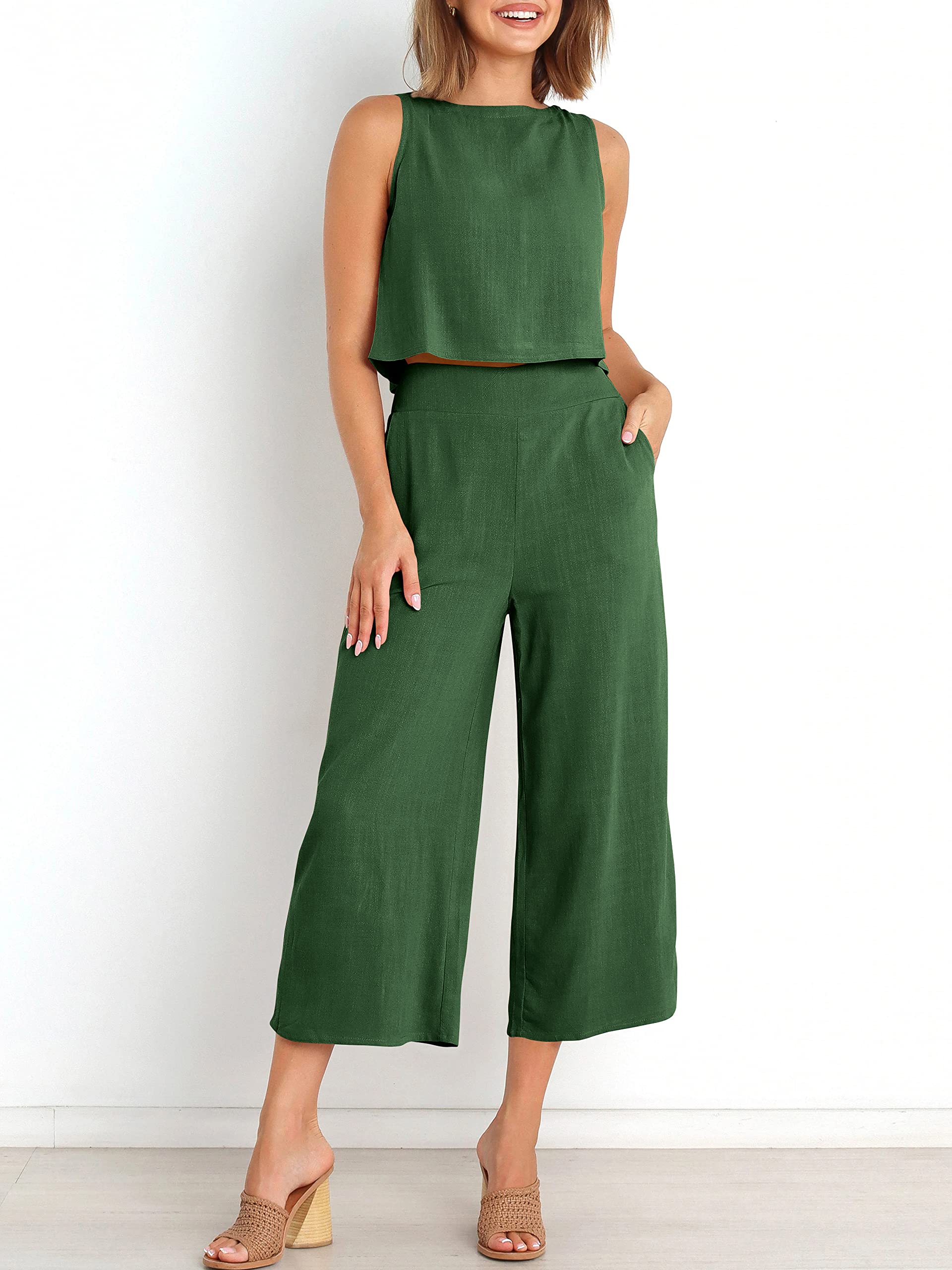 Summer Sleeveless Lounge Set With Pockets -Pink Laura