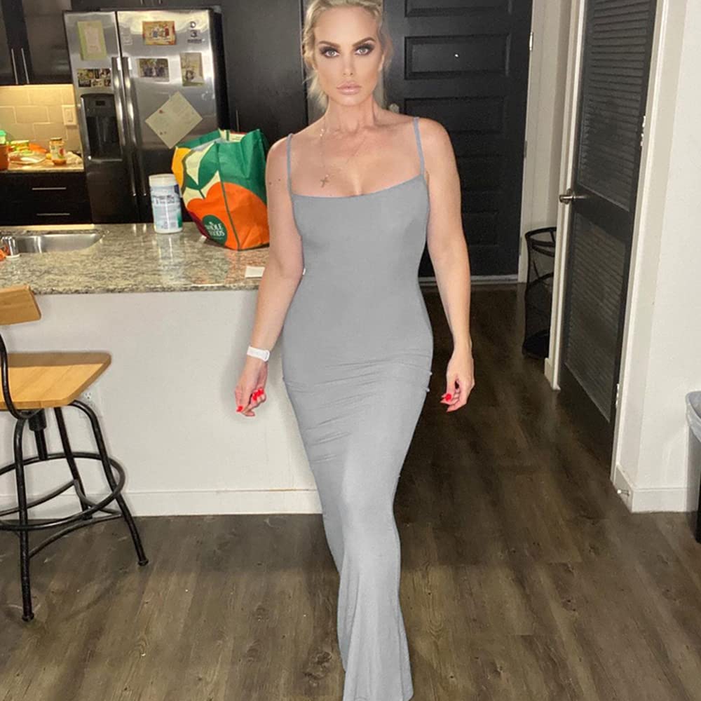 Women's Casual Lounge Long Slip Dress-Pink Laura