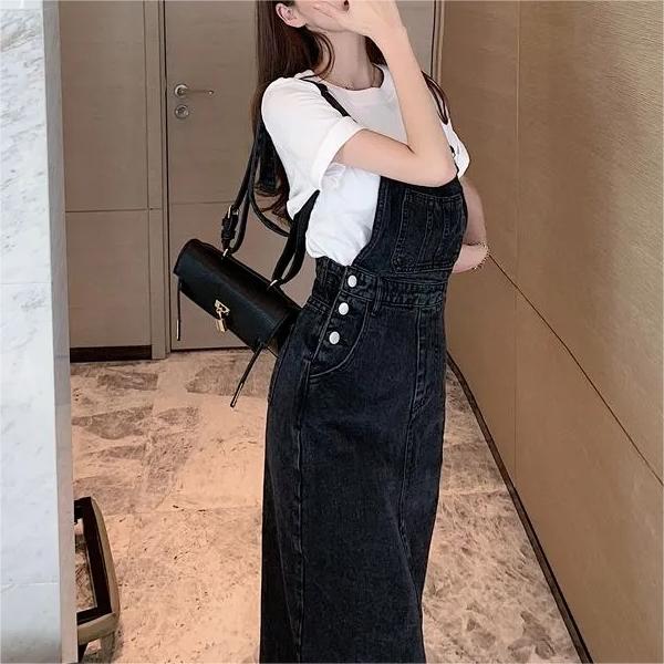 Retro Slim Slit Design Suspenders Skirt-Pink Laura