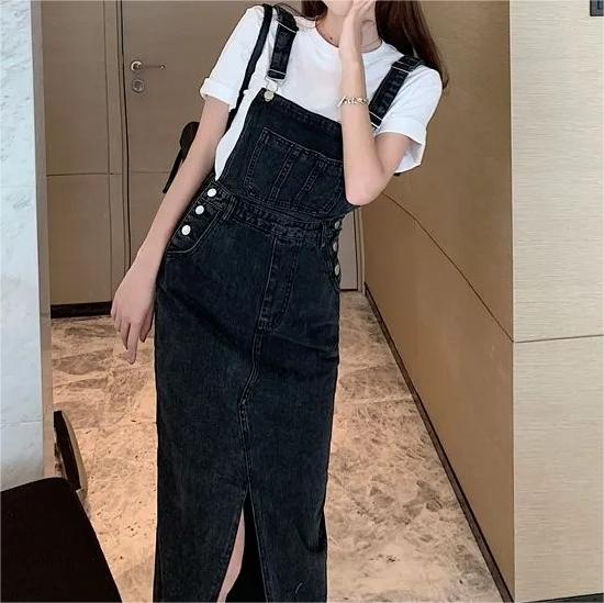 Retro Slim Slit Design Suspenders Skirt-Pink Laura