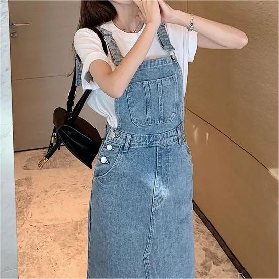 Retro Slim Slit Design Suspenders Skirt-Pink Laura