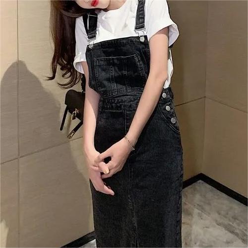 Retro Slim Slit Design Suspenders Skirt-Pink Laura