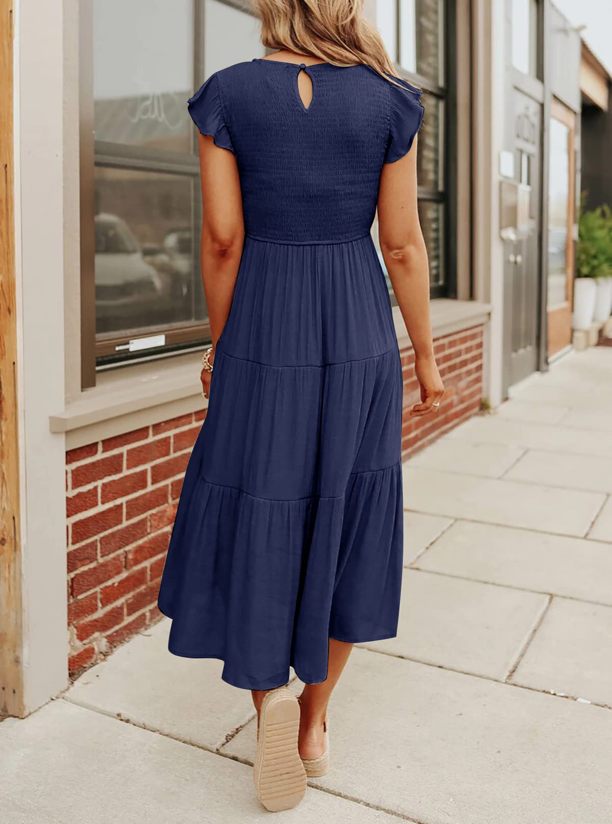 Women's Summer Casual Flutter Short Midi Dress -Pink Laura