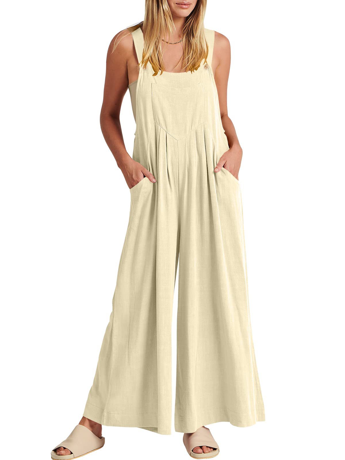 Sleeveless Wide Leg Jumpsuit with Pockets (Buy 2 Free Shipping)-Pink Laura
