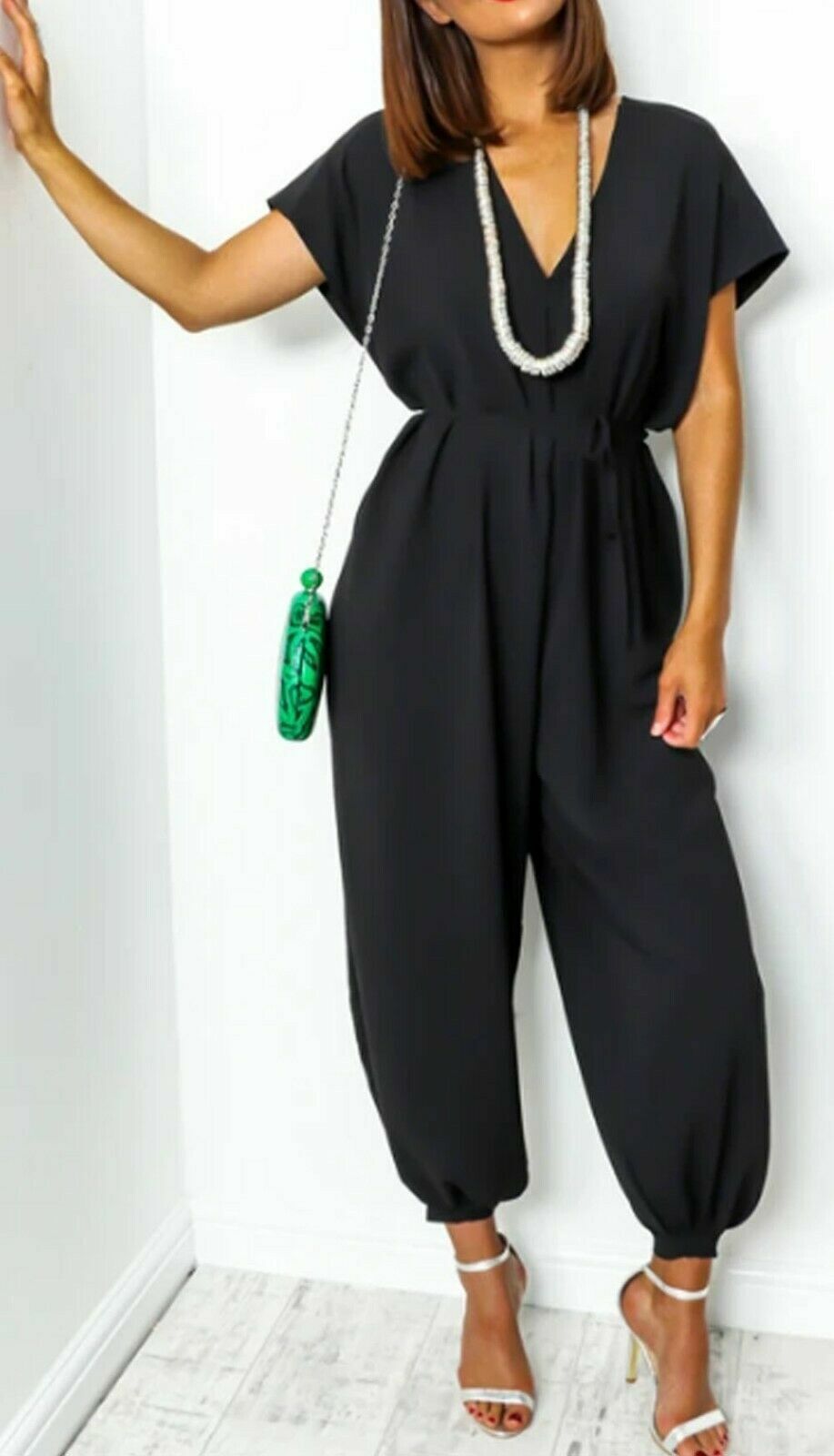 Tie Belted Waist Harem Wide Leg Jumpsuit (Buy 2 Free Shipping)-Pink Laura