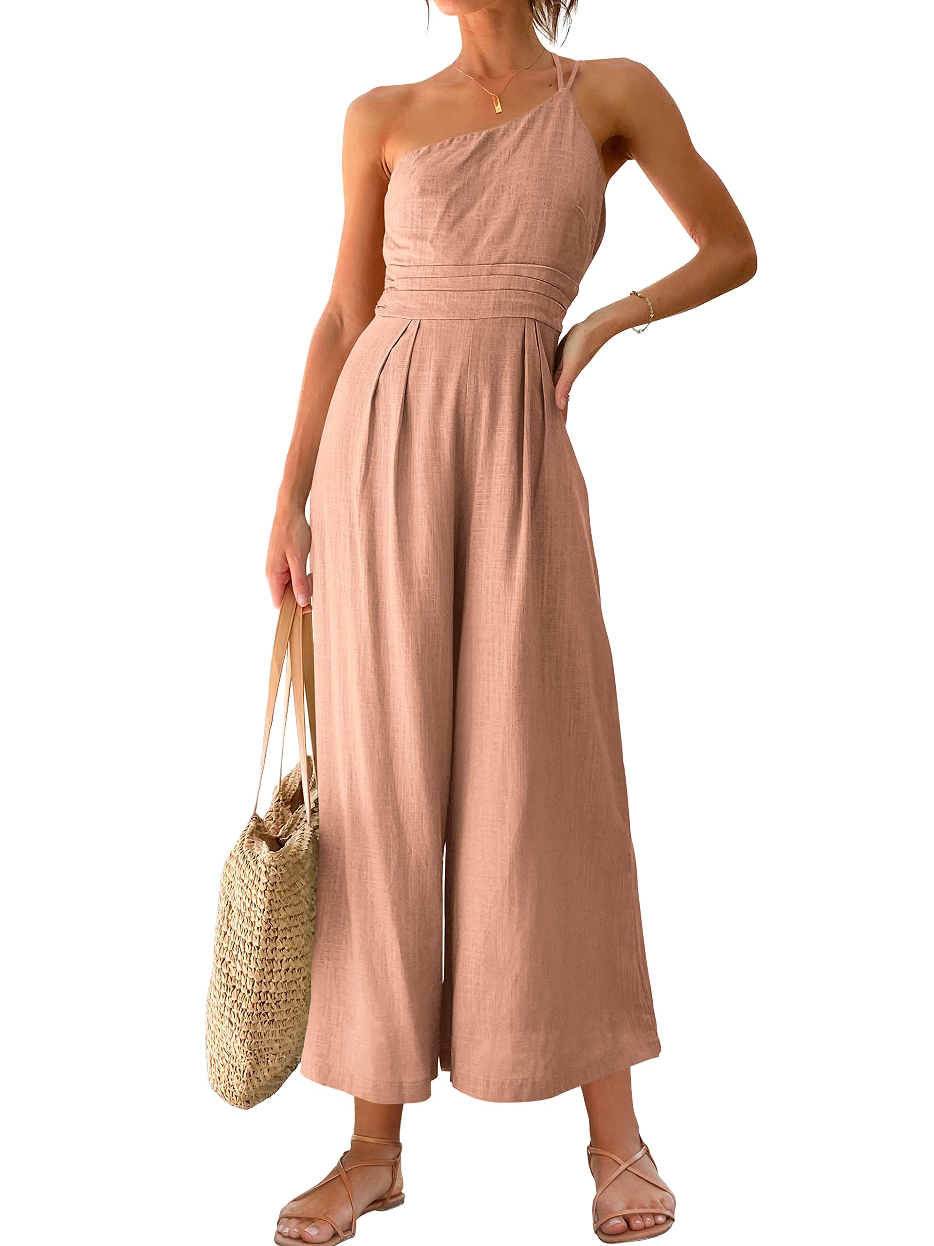 Hot Sale Spaghetti Straps Wide Leg Jumpsuit-Pink Laura