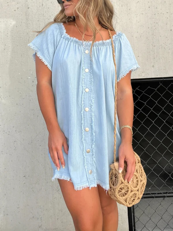 Short Sleeve Casual Denim Dress (Buy 2 Free Shipping)-Pink Laura