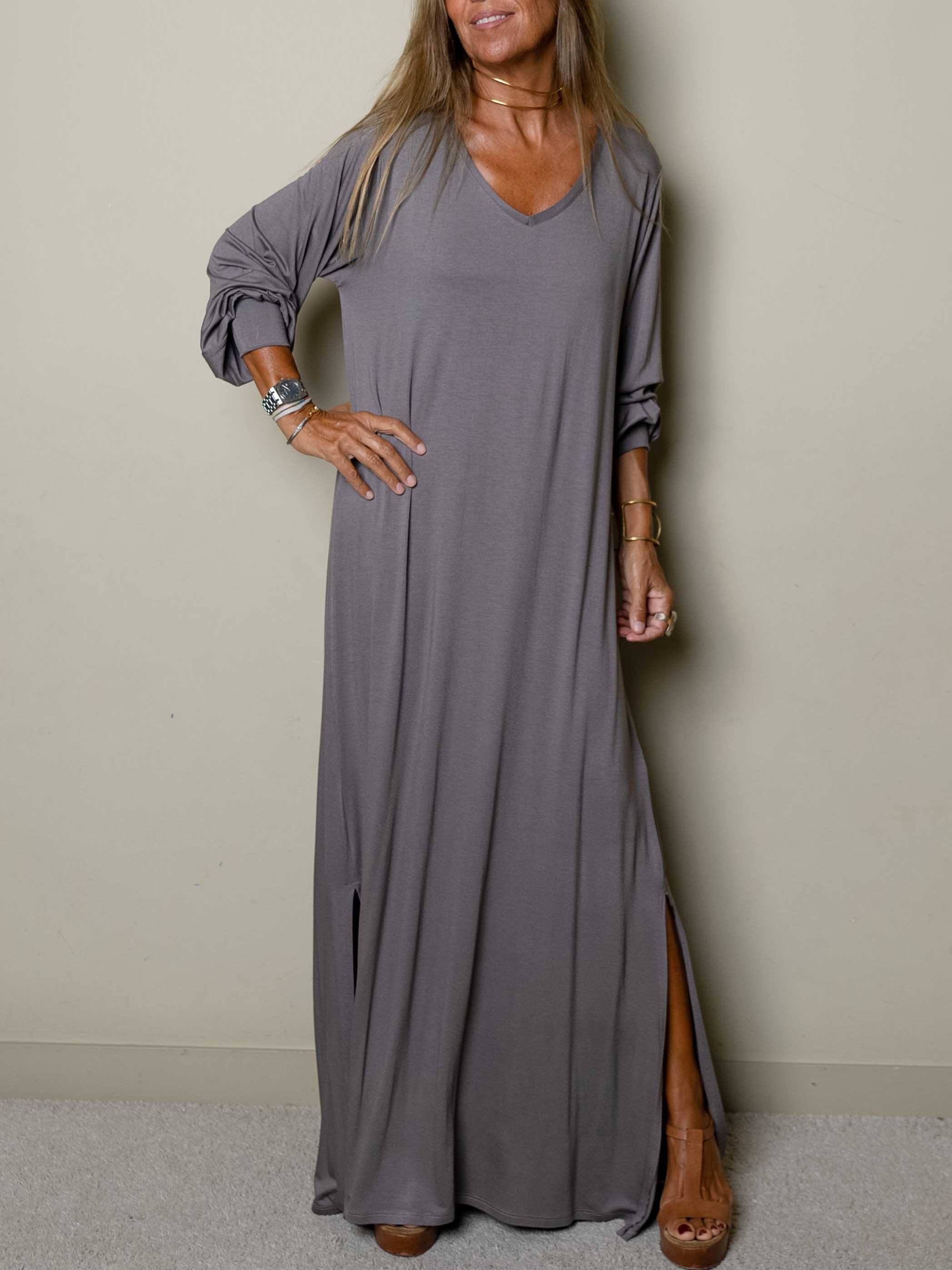 Women Casual V-neck Maxi Dress-Pink Laura
