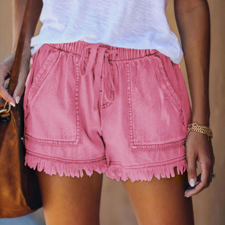 Womens Casual Denim Shorts with Pockets Cotton Jean Short-Pink Laura