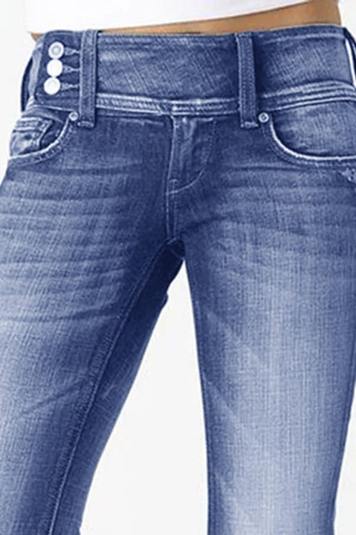 Vintage Button Mid Rise Flared Jeans-Pink Laura