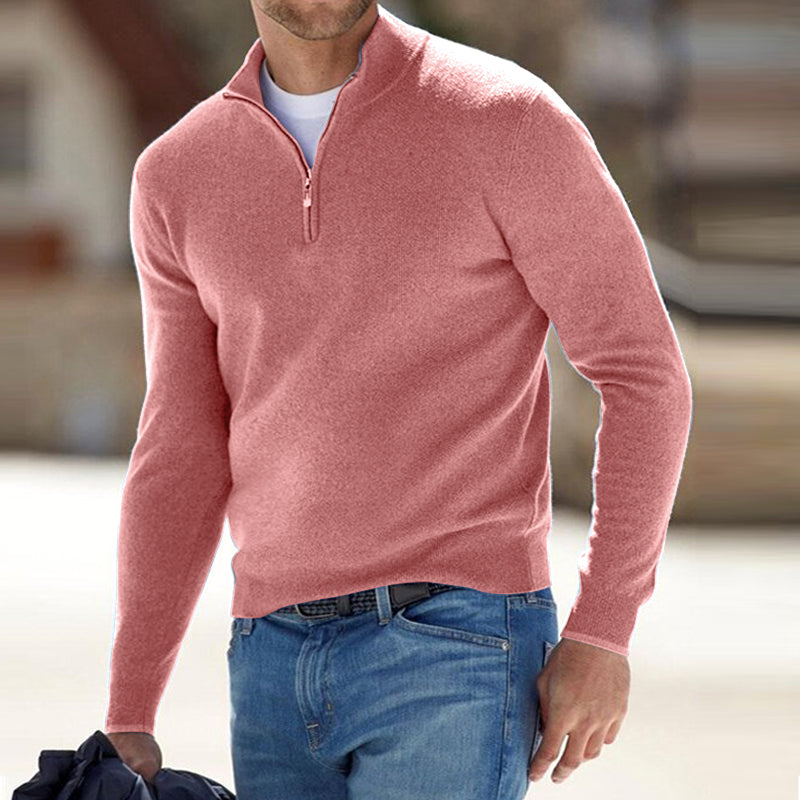 Men's Cashmere Zipper Basic Sweater-Pink Laura