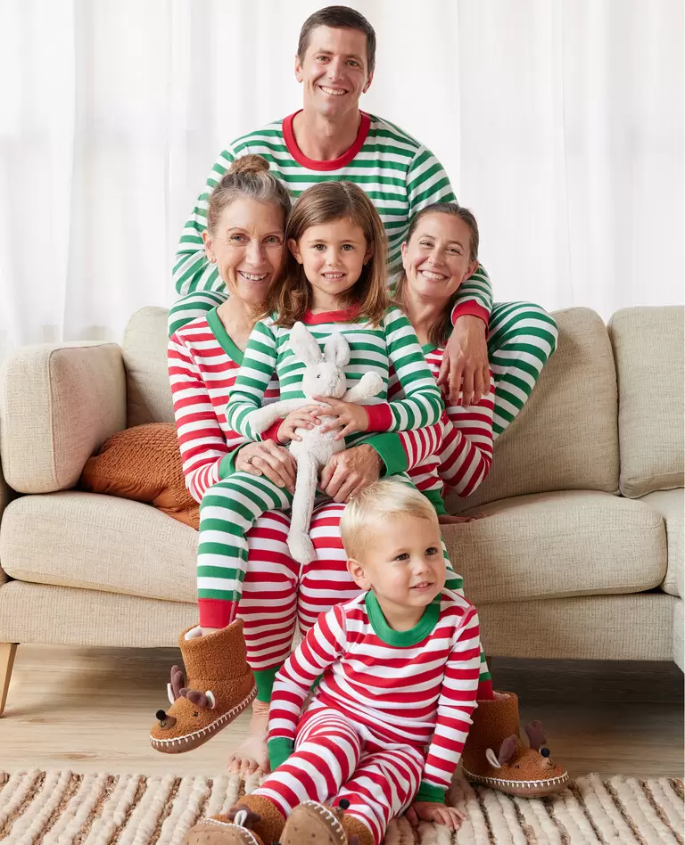 Red & Green Stripe Family Pajamas 2-piece Set-Pink Laura