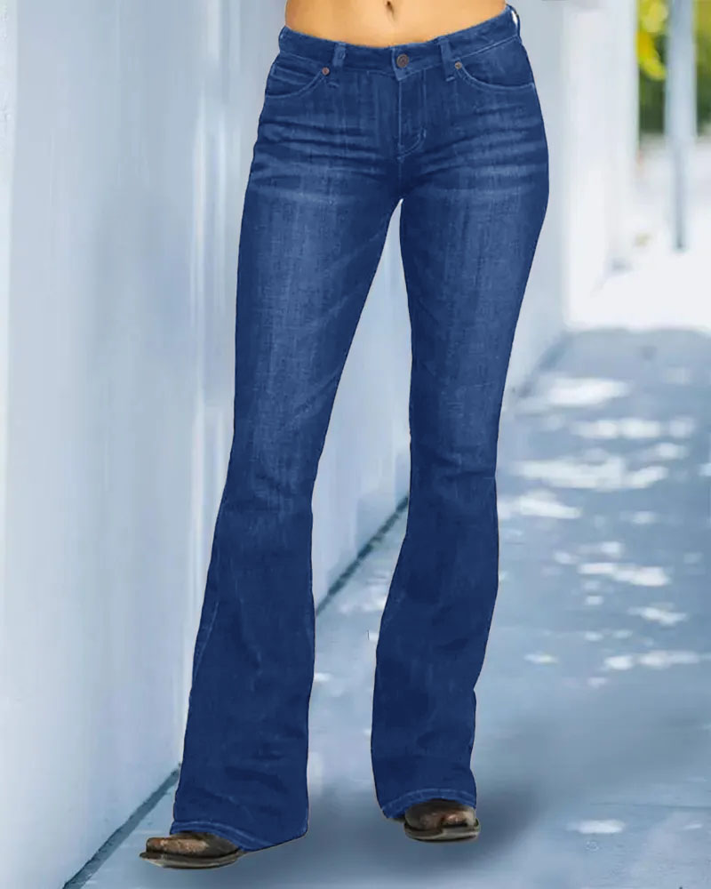 Trendy Pocket Pattern Retro Bootcut Pants-Pink Laura