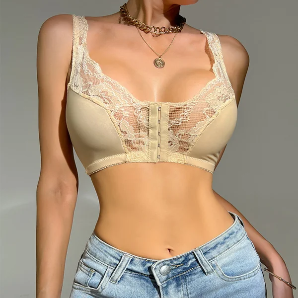 French Lace Front Button Bra-Pink Laura