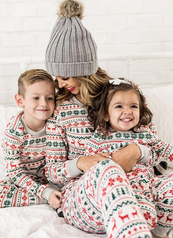 Reindeer Print Family Matching Christmas Pajamas-Pink Laura