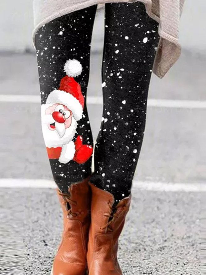 Christmas Snowman Elastic Printed Leggings-Pink Laura