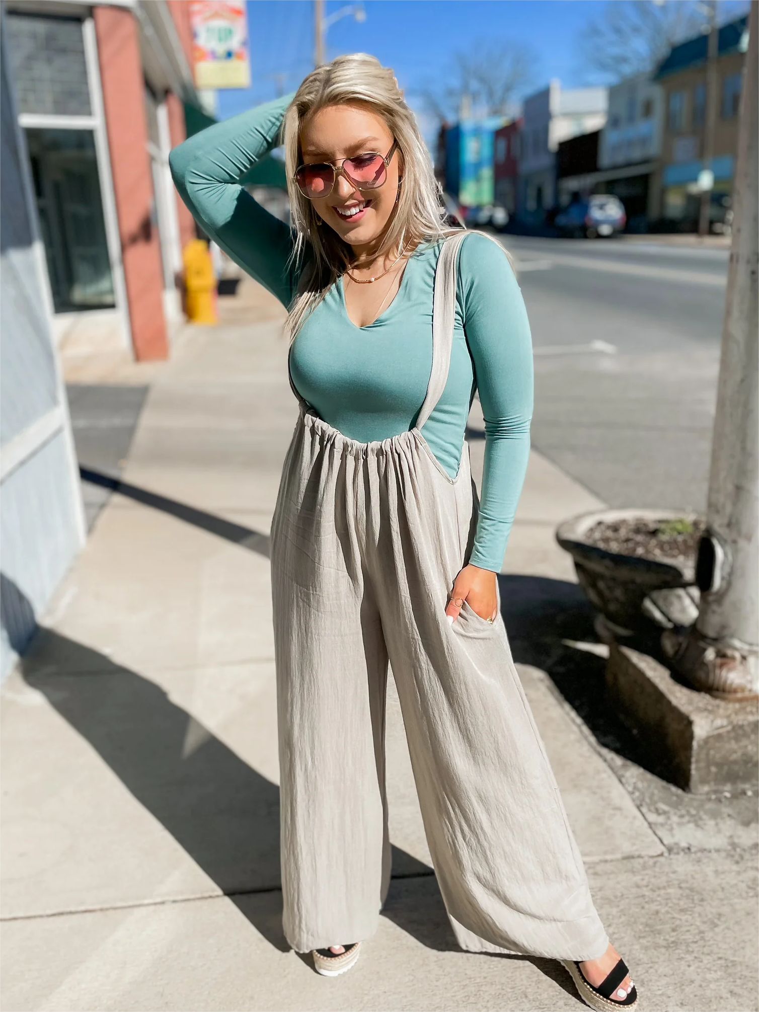 Soft Loose Solid Color Wide Leg Jumpsuit (Buy 2 Free Shipping)-Pink Laura