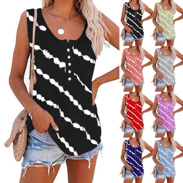 2023 Summer Casual Stripes Buttons Sleeveless Tank Top-Pink Laura